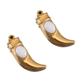 Golden horn-shaped stainless steel pendant with white oval inlay for jewelry making - Single Item / White