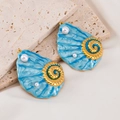 Blauwe schelphanger met gouden slak en parel, roestvrijstalen DIY-sieradenaccessoire item - Nautilus / Goud / 48x36mm