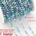Teal and light green faceted glass bead chain with gold plated links for DIY jewelry making - Crystal Bead Chain-Gold-Blue Green