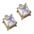 Colgante vintage de acero inoxidable 304 chapado en oro 18K con circón cuadrado - Cuadrado-Blanco-8.5x7mm