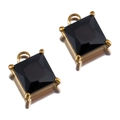 Colgantes cuadrados de circón negro en acero inoxidable dorado con engaste de 4 garras - Cuadrado-Negro-8.5x7mm