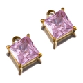 Colgante de circón rosa de corte cuadrado con montura de acero inoxidable bañada en oro 18K - Cuadrado-Rosa-8.5x7mm