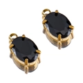 Colgante vintage de acero inoxidable bañado en oro de 18K con piedra de vidrio negra - Ovalado-Negro-10x6mm