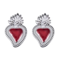Ohrringe aus 304 Edelstahl im Sacred Heart Flügel-Design in Silber mit roter Emaillierung - Stahlfarben