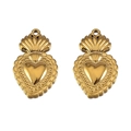 Colgante de corazón sagrado dorado con diseño de llama en acero inoxidable pulido para joyas - Estilo Sagrado Corazón Llama Radiante (L250507-7) / 2 unidades/paquete / Dorado