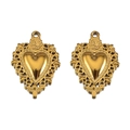 Colgante de corazón dorado vintage con centro en relieve y detalles de filigrana - Estilo Corazón Barroco Calado (L250507-6) / 2 unidades/paquete / Dorado