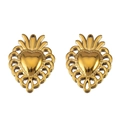 Colgantes de corazones vintage dorados con diseño calado de corona y bordes de encaje DIY - Estilo Sagrado Corazón Encaje Calado (L250507-5) / 2 unidades/paquete / Dorado