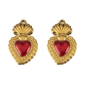 Goldenes Herz-Flügel-Anhänger-Set mit rotem Emaille-Kern für Damen Halsketten DIY - Barock Flamme (L250507-7) / Gold