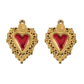 DIY Goldherz Flügelanhänger aus Edelstahl mit roten Vintage Emaille Details - Barock Hohl (L250507-6) / Gold