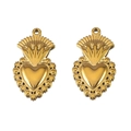 Colgante de corazón sagrado dorado con llamas y flores para joyería artesanal - Estilo Corazón Floral con Puntos (L250507-14) / 2 Piezas/Paquete / Dorado