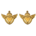 Colgante de corazón sagrado dorado con alas de acero inoxidable para creación de joyas - Estilo Sagrado Corazón con Alas (L250507-10) / 2 Piezas/Paquete / Dorado