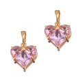 Pendentif en forme de cœur avec pierre rose facettée et monture en acier inoxydable doré - Or-Rose