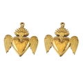 Colgante corazón sagrado de acero inoxidable dorado con alas y llama para bisutería DIY - Estilo Sagrado Corazón Texturizado Alado (L250507-9) / 2 Piezas/Paquete / Dorado