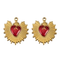 304 Edelstahl vergoldete Herzflügel Anhänger mit rotem Emaille-Detail - Strahlenbasis (L250427-2) / Gold