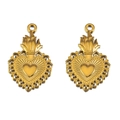 Par de colgantes de corazón sagrado en acero inoxidable dorado con detalles de llamas - Estilo Corazón Llameante Encaje Calado (L250507-2) / 2 Piezas/Paquete / Dorado