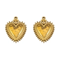 Par de dijes de corazón sagrado dorado con textura martillada y corona para joyería DIY - Estilo Sagrado Corazón con Púas Martilladas (L250507-13) / 2 Piezas/Paquete / Dorado