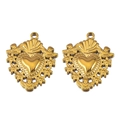 Colgantes de corazón hueco dorados con relieve de ángel vintage y detalles florales - Estilo Corazón con Relieve de Ángel (L250427-3) / 2 Piezas/Paquete / Dorado