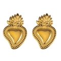 Colgantes de Corazón Sagrado de acero inoxidable dorado con llama para joyería DIY - Estilo Sagrado Corazón Altamente Pulido (L250422-8) / 2 Piezas/Paquete / Dorado