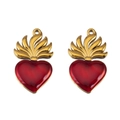 Vergoldete 304 Edelstahl-Herzanhänger mit roter Emaille und Flügeldetails - Gold