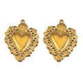 Colgantes de corazón dorado con calado barroco y grabado de cupido para joyería DIY - Estilo Corazón de Encaje Espejado (L250427-1) / 2 Piezas/Paquete / Dorado