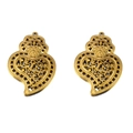 Par de colgantes de corazón dorados con intrincados detalles de diseño de corona hueca - Estilo Sagrado Corazón de Textura Intrincada (L250507-1) / 2 Piezas/Paquete / Dorado