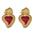 Sacred Heart Anhänger in Gold und rotem Emaille mit Flammendetail für DIY Schmuck - Gold