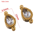 Connecteur goutte en cristal 6,5x12mm doré avec deux anneaux pour création de bijoux - Strass Larme à Double Boucle (Base Dorée) / 10 Pièces/Paquet (12x6.5mm) / Blanc