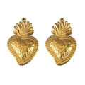 Colgantes de corazón en acero inoxidable dorado con textura martillada para joyas - Estilo Sagrado Corazón Borde Martillado (L250507-15) / 2 Piezas/Paquete / Dorado