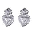Pareja de colgantes de corazón plateados con llama solar sagrada en acero inoxidable - Estilo Sagrado Corazón Llama Radiante (L250507-7) / 2 Piezas/Paquete / Color acero