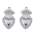 Colgante de corazón en acero inoxidable plateado con patrón floral y corona solar - Estilo Corazón Floral con Puntos (L250507-14) / 2 Piezas/Paquete / Color acero