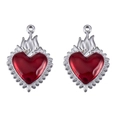Heiliges Herz Flügel Anhänger in Silberoptik mit roter Harzeinlage für DIY-Schmuck - Strahlenflamme (L250507-4) / Stahlfarben