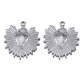 Set de dos colgantes de corazón en acero inoxidable plateado con diseño radiante - Estilo Sagrado Corazón de Rayos Radiantes (L250427-2) / 2 Piezas/Paquete / Color acero