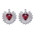 Anhänger aus 304 Edelstahl in Silber mit roter Emaille und strahlendem Herzdesign - Stahlfarben