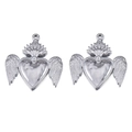 Colgante de corazón alado de acero inoxidable plateado para bisutería artesanal - Estilo Sagrado Corazón Texturizado Alado (L250507-9) / 2 Piezas/Paquete / Color acero