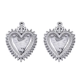 Set de dos colgantes de corazón en acero inoxidable plateado con diseño de corona - Estilo Sagrado Corazón con Púas Martilladas (L250507-13) / 2 Piezas/Paquete / Color acero