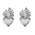 Colgantes de corazón llama en acero plateado con anillas para bisutería artesanal - Estilo Alas de Llama Radiantes (L250507-3) / 2 Piezas/Paquete / Color acero