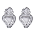 Par de pendientes de corazón sagrado en acero inoxidable plateado pulido con grabados - Estilo Sagrado Corazón Altamente Pulido (L250422-8) / 2 Piezas/Paquete / Color acero