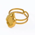 Irregular organic shaped adjustable gold stainless steel ring with flat circular inlay - Irregular Melted Wax Style (J424-G-Gold) / Gold