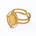 Adjustable golden stainless steel ring with oval bezel tray and twisted design - Double Layer Orbital Oval Style (J426-G-Gold) / Gold