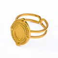 Adjustable golden stainless steel ring featuring a sunburst textured round seal plate - Round Seal Sunburst Style (J431-G-Gold)