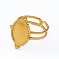 Adjustable golden stainless steel double-layer ring with oval tray and beaded edge - Beaded Edge Oval Style (J436-G-Gold)