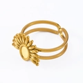 Adjustable golden stainless steel ring with a radial sunburst design and smooth oval center - Radiating Petal Style (J441-G-Gold)