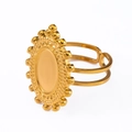 Adjustable golden stainless steel ring with oval blank base and vintage twist details - Vintage Twisted Rope Oval Style (J456-G-Gold)