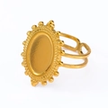 Gold stainless steel oval bezel ring blank with beaded edge and triple band frame - Three-layer Hollow Oval Style (J470-G-Gold)