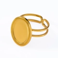 Adjustable golden stainless steel ring base with oval tray and twisted hollow band - Gear Radiating Oval Style (J473-G-Gold)