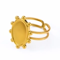 Adjustable golden stainless steel ring base with oval tray and beaded detail - Beaded Oval Bezel Style (J476-G-Gold)