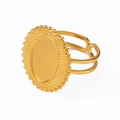 Adjustable golden stainless steel ring with oval bezel tray and beaded relief edge - Vintage Beaded Relief Oval Style (J478-G-Gold)