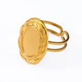 Adjustable gold plated stainless steel ring featuring a braided oval flat surface design - Woven Texture Oval Style (J508-G-Gold)