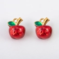 304 stainless steel red apple charm pendant with green leaf and golden hanging loop - Vibrant Red Apple / 12x15mm (1 Piece/Pack)