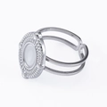 Adjustable silver stainless steel ring with sunburst embossed texture and white inlay - Sun Pattern Relief Style (J431-S-Silver)